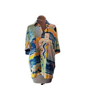 Zara Size M Women's Short Sleeve Casual Summer Button Up Shirt